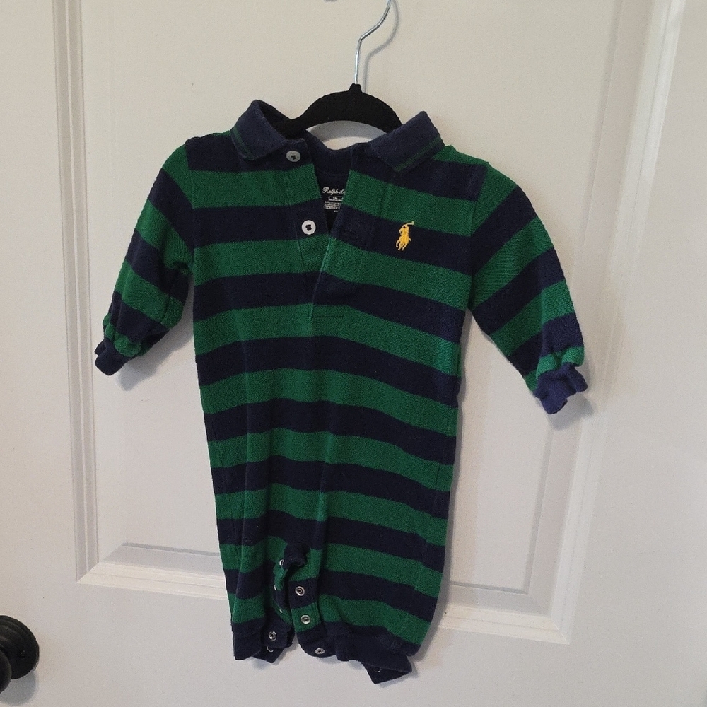 Ralph Lauren Kids Green and Blue Striped One Piece